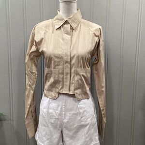 PrettyLittleThing Tan Pinstripe Button Down Shirt